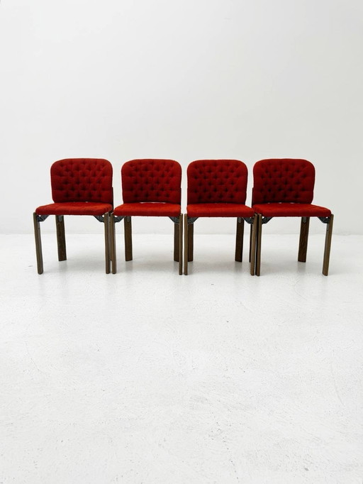 Ensemble de 4 Chaises Rouges Rembourrées Mid Century par Dietiker Stein Am Rhein