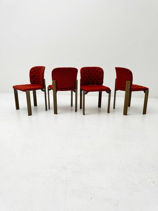 Ensemble de 4 Chaises Rouges Rembourrées Mid Century par Dietiker Stein Am Rhein