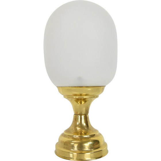 Image 1 of Lampe de table vintage en verre de lait et laiton, Tchécoslovaquie, années 1970