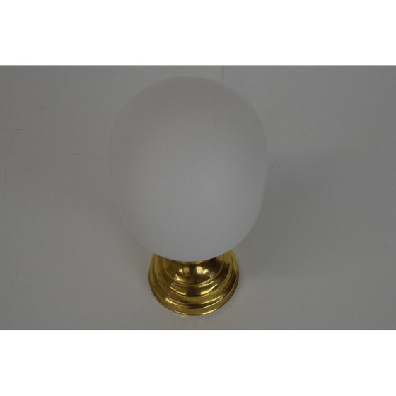 Image 1 of Lampe de table vintage en verre de lait et laiton, Tchécoslovaquie, années 1970