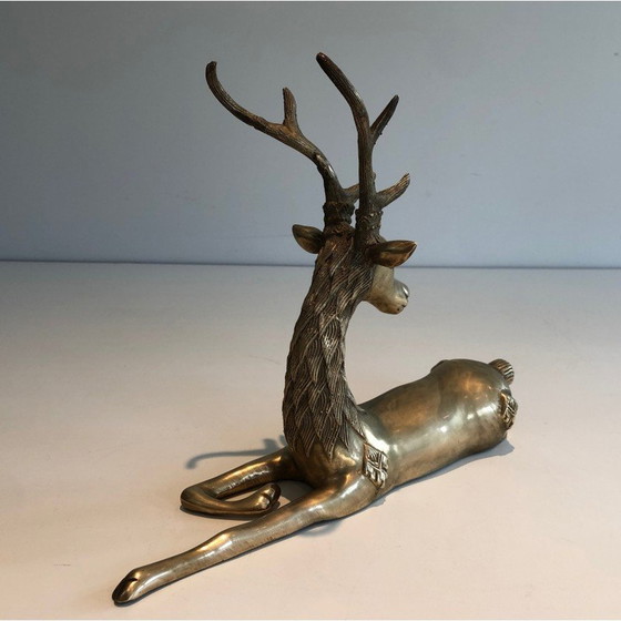 Image 1 of Sculpture vintage "Cerf couché" en laiton, France 1970