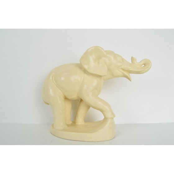 Image 1 of Sculpture art déco vintage en céramique éléphant, Tchécoslovaquie années 1930