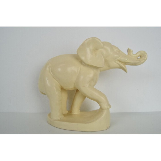Image 1 of Sculpture art déco vintage en céramique éléphant, Tchécoslovaquie années 1930