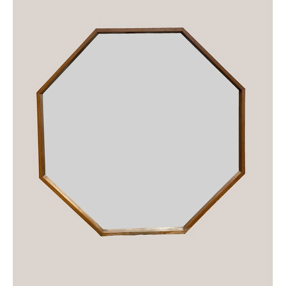 Image 1 of Miroir octogonal vintage en bois d'arbre fruitier, Danemark 1970