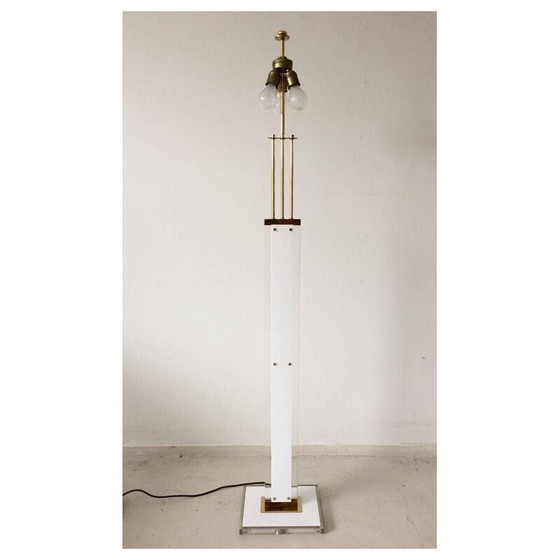 Image 1 of Lampadaire vintage en laiton avec abat-jour, 1970