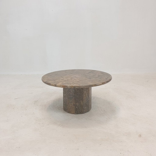 Table basse ronde vintage en marbre italien, 1980