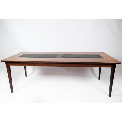 Table basse vintage en palissandre et ardoise noire, Danemark 1960