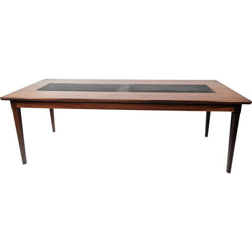 Table basse vintage en palissandre et ardoise noire, Danemark 1960