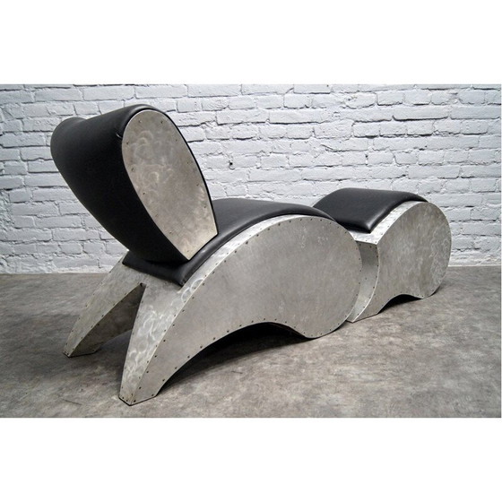 Image 1 of Fauteuil et ottoman vintage en aluminium et vinyle, 1970