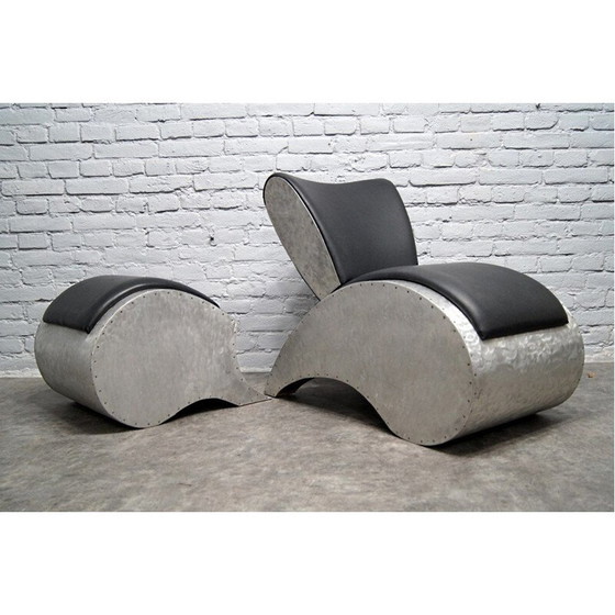 Image 1 of Fauteuil et ottoman vintage en aluminium et vinyle, 1970