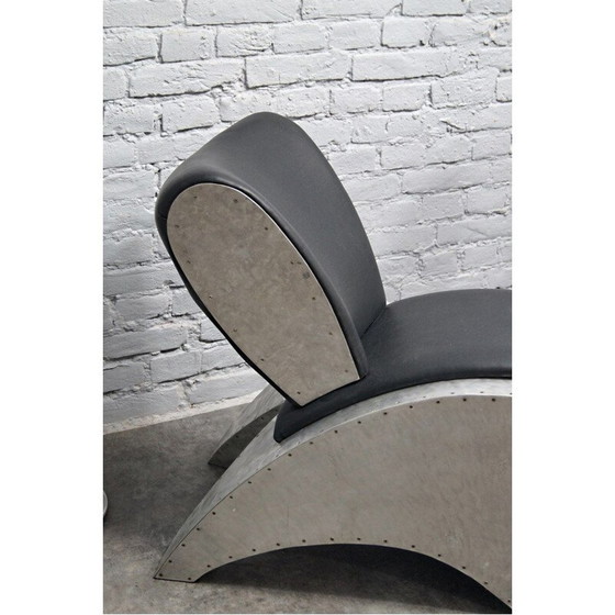 Image 1 of Fauteuil et ottoman vintage en aluminium et vinyle, 1970