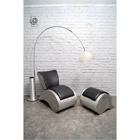 Image 1 of Fauteuil et ottoman vintage en aluminium et vinyle, 1970