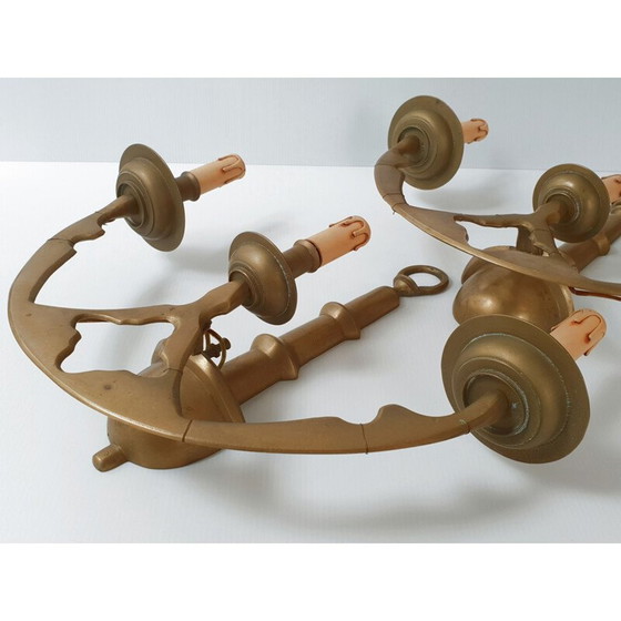 Image 1 of Paire d'appliques vintage en laiton massif, 1950