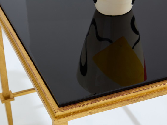 Image 1 of Paire de tables d'appoint Maison Ramsay Fer doré Laque noire 1950