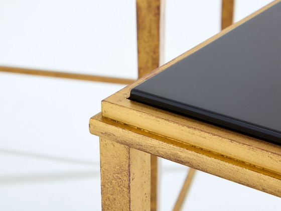 Image 1 of Paire de tables d'appoint Maison Ramsay Fer doré Laque noire 1950