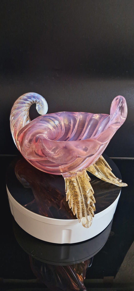 Image 1 of Vase en verre de Murano Archimede Seguso des années 50, rose opalin avec feuilles d'or