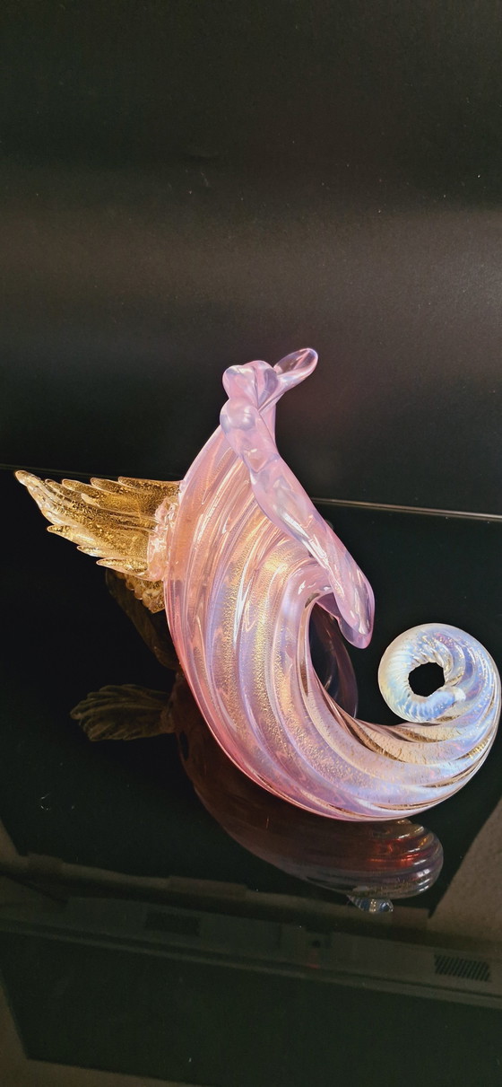 Image 1 of Vase en verre de Murano Archimede Seguso des années 50, rose opalin avec feuilles d'or