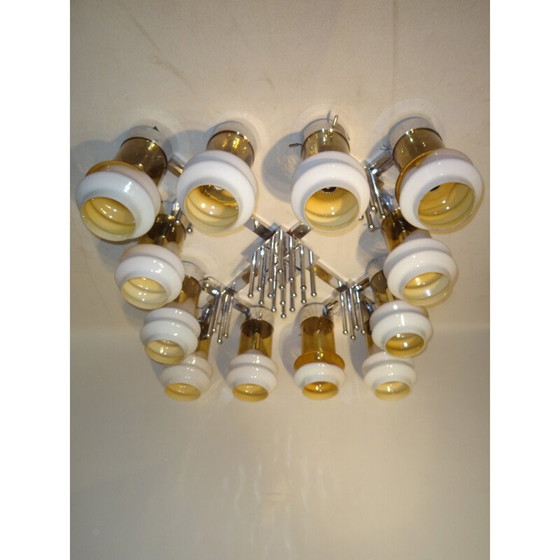 Image 1 of Plafonnier vintage en métal et verre, 1970