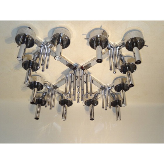 Image 1 of Plafonnier vintage en métal et verre, 1970