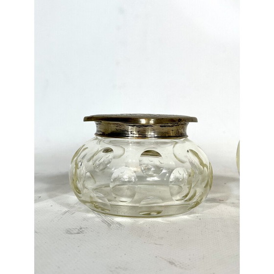 Image 1 of Ensemble de toilette italien du milieu du siècle en verre de Murano soufflé et plaqué argent, années 1940