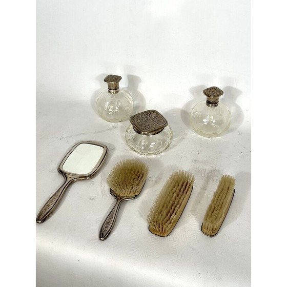 Image 1 of Ensemble de toilette italien du milieu du siècle en verre de Murano soufflé et plaqué argent, années 1940