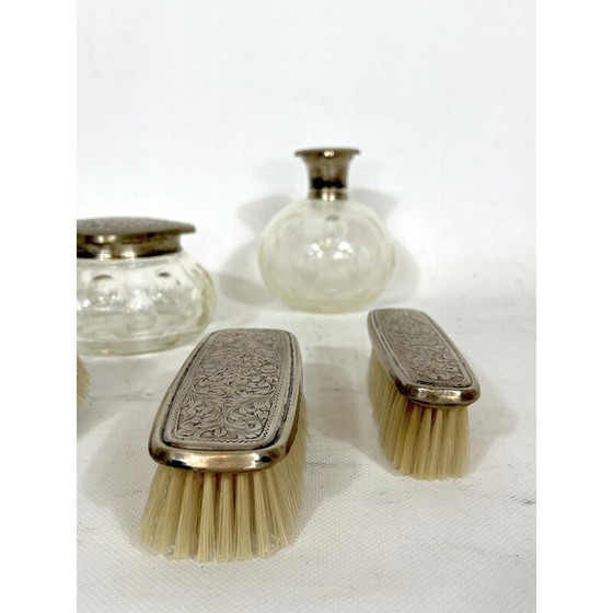 Image 1 of Ensemble de toilette italien du milieu du siècle en verre de Murano soufflé et plaqué argent, années 1940