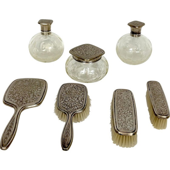 Image 1 of Ensemble de toilette italien du milieu du siècle en verre de Murano soufflé et plaqué argent, années 1940