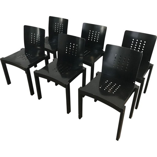 Ensemble de 6 chaises vintage en bois laqué noir, 1993