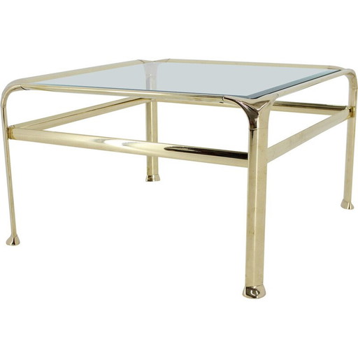 Table basse vintage en laiton et verre par Mauro Lipparini, Italie 1970