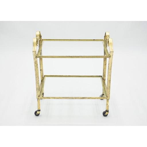 Table de service vintage en fer doré et verre pour Maison Ramsay, 1940