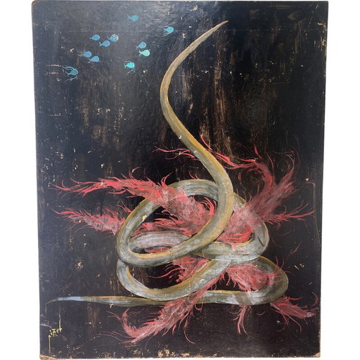 Huile vintage sur isorel "Composition" de Pierre Piget