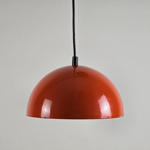 Mid Century Modern - Lampe pendante hémisphérique en métal orange - Space Age Lighting - Danemark, 1970S.