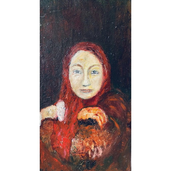 Image 1 of Huile sur toile vintage "L'étreinte" par Elodie Huré