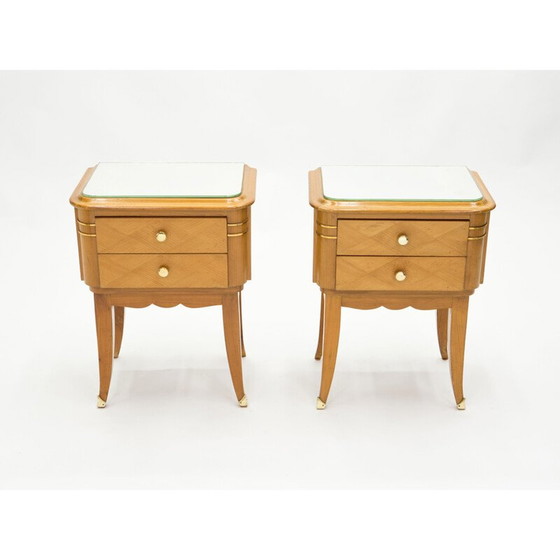 Image 1 of Paire de tables de chevet vintage en laiton sycomore par Jean Pascaud 1940s