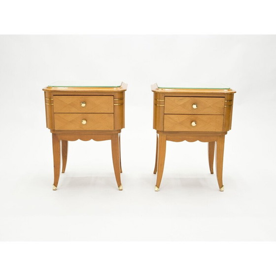 Image 1 of Paire de tables de chevet vintage en laiton sycomore par Jean Pascaud 1940s