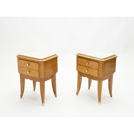Image 1 of Paire de tables de chevet vintage en laiton sycomore par Jean Pascaud 1940s
