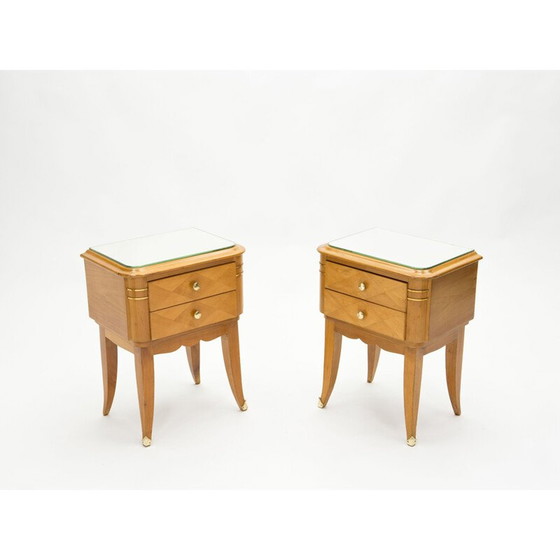 Image 1 of Paire de tables de chevet vintage en laiton sycomore par Jean Pascaud 1940s