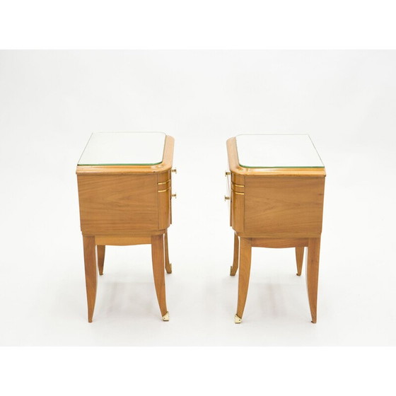 Image 1 of Paire de tables de chevet vintage en laiton sycomore par Jean Pascaud 1940s