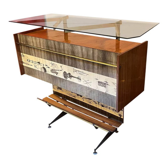 Image 1 of Mid Century Bar et deux tabourets en palissandre, Luigi Scremin, Italie