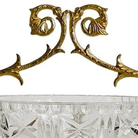 Image 1 of Plat à bonbons vintage Rococo en cristal de laiton Hollywood Regency