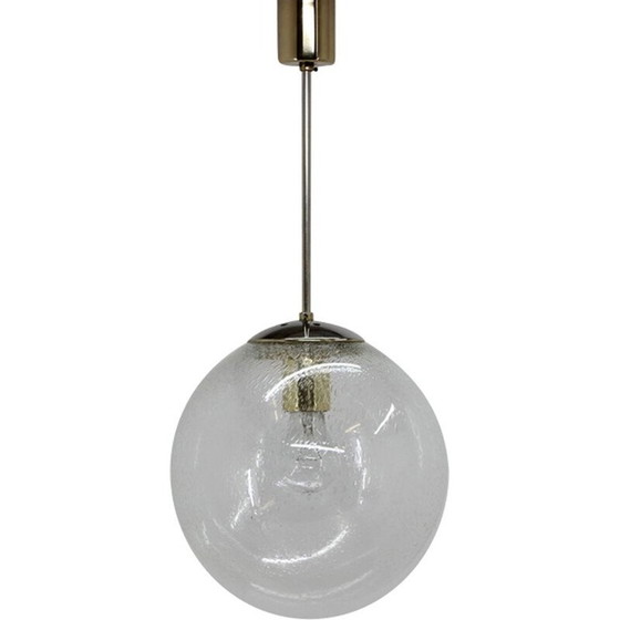 Image 1 of Lampe suspendue vintage en verre et laiton, Tchécoslovaquie 1960