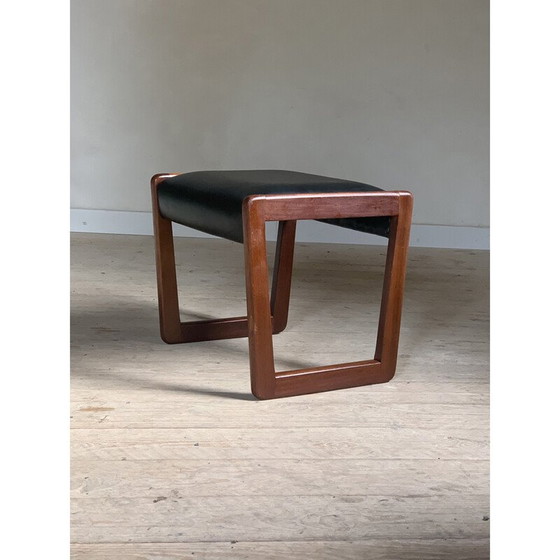 Image 1 of Tabouret vintage en teck massif et skaï