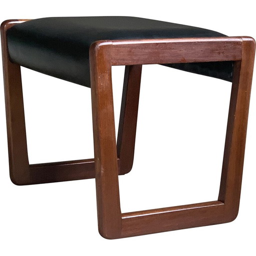 Tabouret vintage en teck massif et skaï