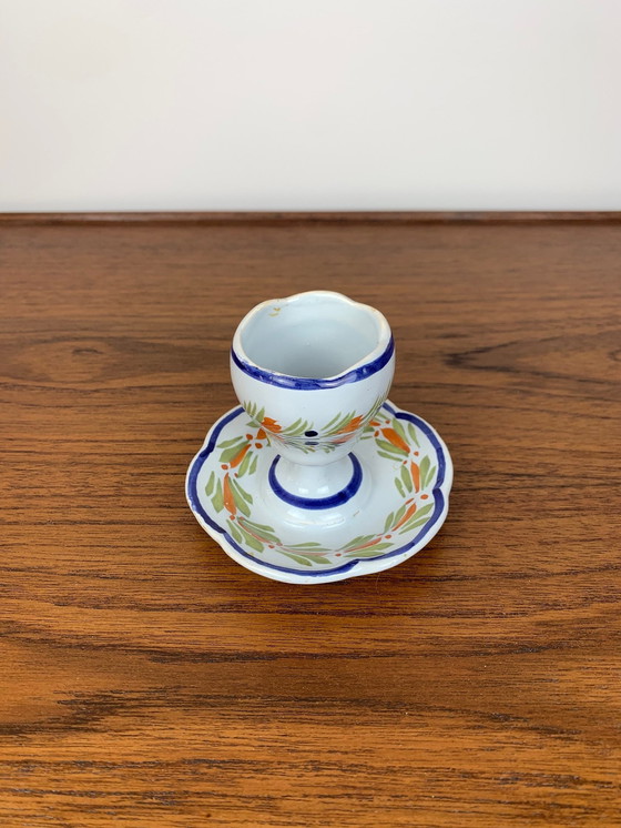 Image 1 of Coquetier Henriot, Quimper France, peint à la main