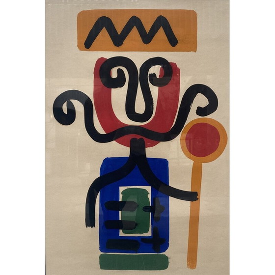 Image 1 of Gouache vintage sur papier "Le roi moustachu" par Albert Chubac, 1960-1970