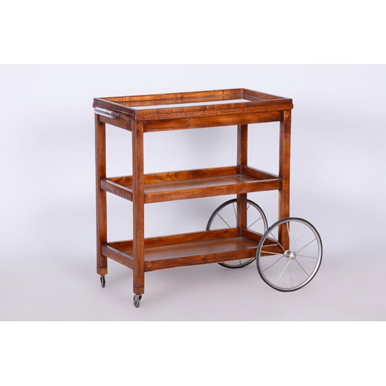 Image 1 of Chariot vintage Art Déco en chêne et verre par Thonet, Tchécoslovaquie 1920