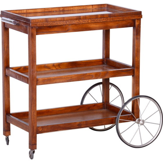 Image 1 of Chariot vintage Art Déco en chêne et verre par Thonet, Tchécoslovaquie 1920