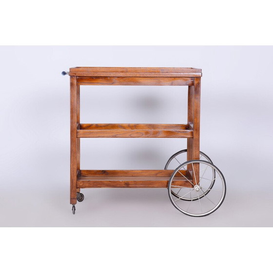 Image 1 of Chariot vintage Art Déco en chêne et verre par Thonet, Tchécoslovaquie 1920