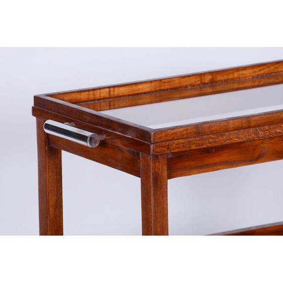 Image 1 of Chariot vintage Art Déco en chêne et verre par Thonet, Tchécoslovaquie 1920