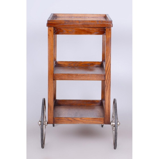 Image 1 of Chariot vintage Art Déco en chêne et verre par Thonet, Tchécoslovaquie 1920